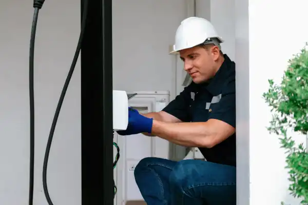 An electrician installing a car charger in a home in Georgia.